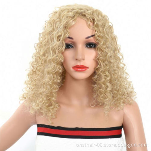 MYZYR own brand synthetic wig cheap heat-resistant synthetic wig brown Fuchsia golden kinky curly synthetic wigbrown